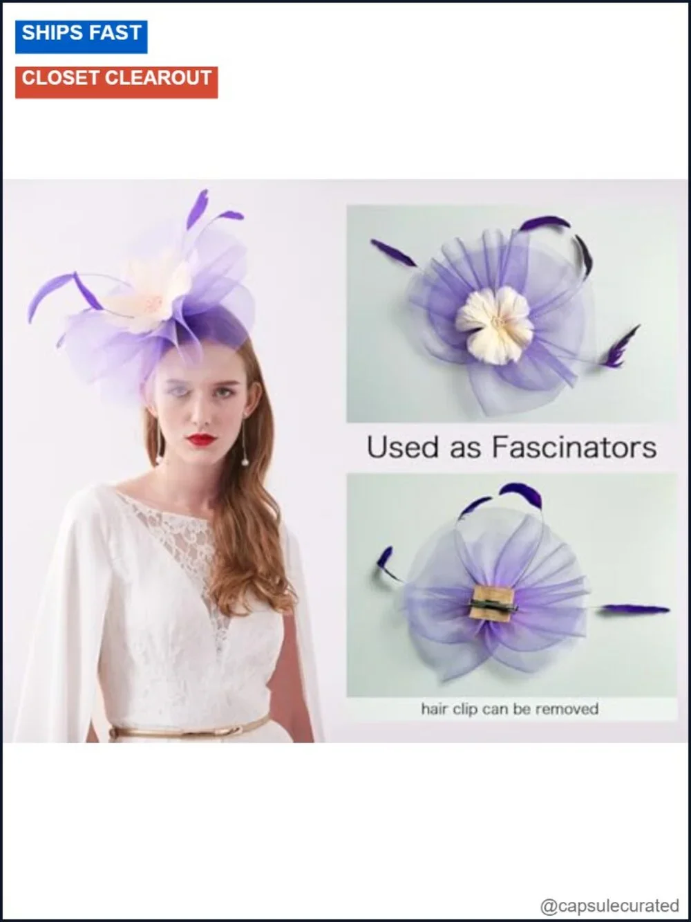 Wide Brim Organza Derby Hat Removable Flower Fascinator for Wedding Tea Party